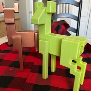 Geometric Deer Figurines in Green and Copper